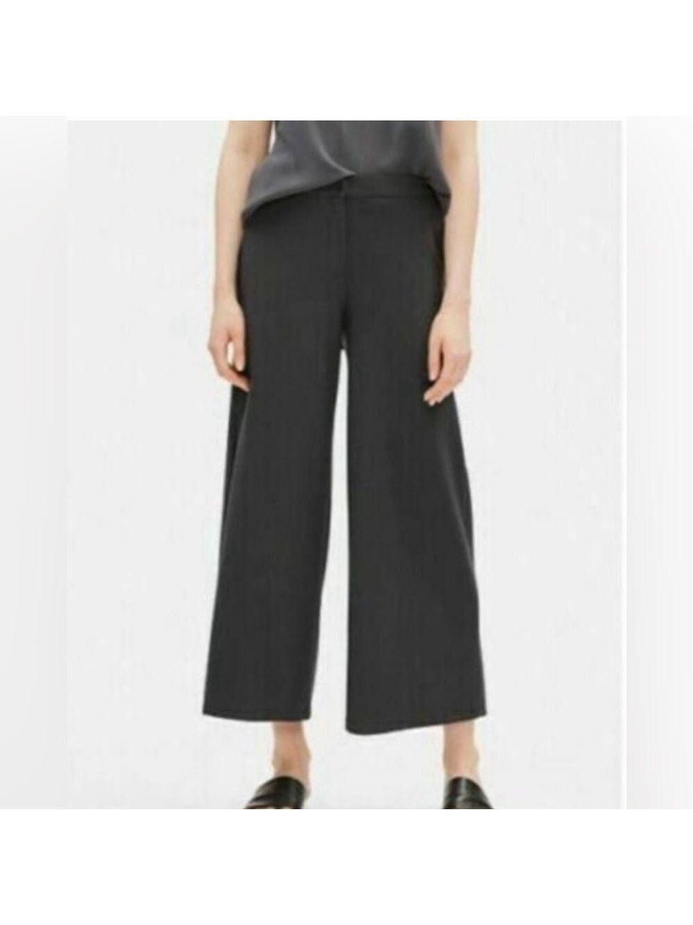Eileen Fisher Khaki Wide-Leg Beachy Crop Cargo Lagenlook Linen Blend Pants XL